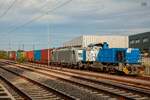 275 015-6 & 186 264-8 akiem mit Containerzug in Duisburg Rheinhausen Ost, August 2020.