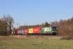 193 208-6 (ELL / vmtl. Frachtbahn) mit einem Containerzug in Ratingen Lintorf, 7. März 2025