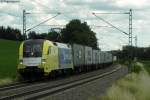24.06.2011: Die ES 64 U2-015  boxxpress.de  mit einem Containerzug Richtung Norden bei Helmsheim.