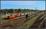 203 113 und 203 114 der WFL verlassen mit einem Silozug den Rangierbahnhof Wustermark.