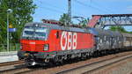 ÖBB-Produktion GmbH mit der österreichischen Vectron  1293 002  [NVR-Nummer: 91 81 1293 002-2 A-OBB] und gemischtem Güterzug am 13.06.19 Saarmund Bhf.