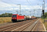 Gemischter Gz mit 187 126-8 DB durchfährt den Bahnhof Rodleben auf der Bahnstrecke Trebnitz–Leipzig (KBS 254) Richtung Trebnitz.