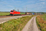 152 003 mit einem gemischten Güterzug bei Mitteldachstetten Richtung Würzburg, 17.09.2019