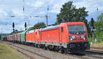 DB Cargo AG [D] mit  187 193  [NVR-Nummer: 91 80 6187 193-8 D-DB] und  152 130-1  [NVR-Nummer: 91 80 6152 130-1 D-DB] + gemischtem Güterzug am Haken am 27.08.20 Bf.