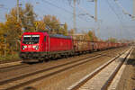 187 172 durchfährt Bahnhof Golm mit einem gemischten Güterzug, am 14.11.2022. Am Zugschluss ist 298 310-4 auch zu sehen.