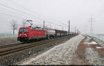 Gemischter Gz mit 187 134-2 unterwegs an der Blockstelle Braschwitz Richtung ZBA Halle (Saale).

🧰 DB Cargo
🕓 7.2.2023 | 14:03 Uhr