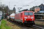 189 822 DB mit Güterzug in Wuppertal Steinbeck, Februar 2024.