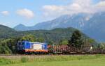 raildox  Erfurt lädt ein  187 - 777 mit leerem Holzzug aus Tirol kommend auf dem Weg in Richtung Rosenheim. 10.07.2021 KBS 950 bei Oberaudorf.