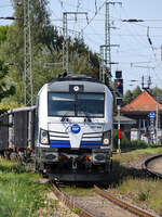 Nach der Durchfahrt des ersten ICE´s rangierte die Diesellokomotive 247 906 der Eisenbahngesellschaft Potsdam kurz auf das Hauptgleis (Anklam, September 2024)