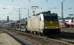 186 177-2 von Euro Cargo Rail zieht am 14.01.2012 einen Autozug durch Kaiserslautern