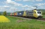 Taurus ES 64 U2 015 von BoxXpress ist mit einem Containerzug am 03.05.2012 bei Ltzelsachsen