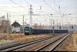 Hochbordwagenzug mit 272 205-6 (Vossloh G 2000 BB) wird im Bahnhof Angersdorf auf das selten genutzte Gleis 4 geleitet.