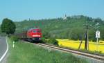 DB 232 388-9 durchfhrt mit Ganzwagen voller Zementscke aus dem Zementwerk Karsdorf, auf der Fahrt nach Stettin (Hafen) das Unstruttal bei Freyburg; 12.05.2008