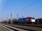 Rhein-Elbe-Shuttle mit Veolia-Lok 185-CL-001 und einem Gterzug mit Przisionsstahlrohren von Salzgitter Mannesmann am 01.04.2009 bei der Auffahrt auf den Leipziger Gterring in Leipzig-Wahren.