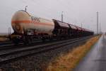 Gterzug ohne Lok am 11.1.2011 im Abstellbahnhof in Delrath