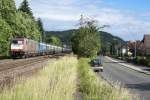 CrossRail 185 592 mit TTS-zug 40237 und 330 Minuten versptung passiert bei Oberwinter am weg richtung Piacenza  22 Juni 2013