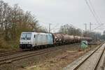 185 696-2 Railpool mit Kesselzug in Gelsenkirchen Buer Nord, Januar 2023.