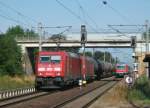 185 403  Green Cargo  und eine weitere 185er ziehen am 15.August 2013 einen KEsselzug durch Frttstdt Richtung Gotha.