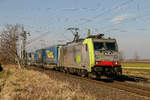 486 508 BLS mit Lkw Walter in Brühl, am 18.02.2018.