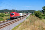 1116 130 ÖBB mit einem KLV-Zug bei Oberdachstetten Richtung Würzburg, 06.08.2020