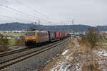 185 538 TXL  PureGold  mit einem KLV-Zug bei Oberdachstetten Richtung Würzburg, 31.01.2021