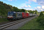 Verkehrtes Spotlight: 193 706-9 (X4 E - 706 | Siemens Vectron) transportiert Auflieger der DB-Tochter Schenker AG bei Hagenacker Richtung Treuchtlingen.