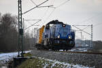 D-NRAIL 265 499-4 fuhr am 15.02.25 mit ihrem KLV-Güterzug zum Lübeck-Travemünder-Skandinavienkai (ALSK), hier kurz vor dem Haltepunkt Lübeck-Dänischburg IKEA (ALD A).