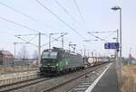 Frachtbahn 193 763 mit einem KLV Richtung Erfurt, am 20.02.2025 in Vieselbach.