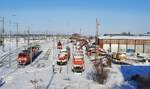 Abgestellte Loks am 12.02.2021 bei DB Cargo in Halle (S).