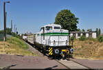 Werklok 25 (DR V 60 D) bringt leere offene Güterwagen von Halle-Ammendorf nach Halle-Osendorf zum Schrottverwerter TSR Recycling GmbH & Co. KG. Festgehalten am Bahnübergang John-Schehr-Straße, mit den besten Grüßen zurück an den Tf.

🧰 Mitteldeutsche Umwelt- und Entsorgung GmbH (MUEG)
🕓 17.6.2021 | 11:42 Uhr