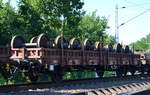 Flachwagen für den Radsatztransport der DB mit der Nr. 21 RIV 80 D-DB 3404 108-5 Kkks-t 447 am 03.07.18 Berlin-Wuhlheide.