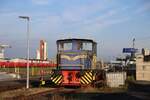 Die Henschel Diesellok Nr.3, Werksnummer 31313, Baujahr 1967, der Rhenus Hafen Bahn hatte am 6.10.2024 um 9.08 Uhr Sonntagsruhe im Hafen Hanau.