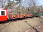 Bei der Berliner Parkeisenbahn sind die Aussichtswagen mit der Nr.6305 und 6306 im Einsatz.Aufnahme am 11.April 2015.