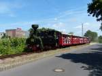 Die Dampflok der Parkeisenbahn Wuhlheide (Berlin) unterwegs in Cottbus. Anlässlich des 60-jährigen Jubiläums wurden einige Klein- und Feldbahnen aus anderen Regionen präsentiert, darunter auch aus Polen. 7.6.2014