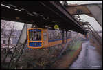 Wagen 14 am 7.12.1989 kurz vor Erreichen des Endbahnhofs der Schwebebahn in Wuppertal - Oberbarmen.