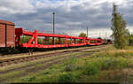 Historisches Eisenbahnwochenende Benndorf–Staßfurt

Abgestellt am Lokschuppen Staßfurt waren u.a. zwei Autotransportwagen mit der Bezeichnung  Laaeffrs <sup>560.4</sup>  (25 80 4382 302-4 D-ATG | 25 80 4382 304-0 D-ATG).

🧰 DB Schenker Rail Automotive GmbH
🕓 1.10.2022 | 15:00 Uhr