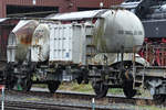 Ein Behältertragwagen der Dortmunder Union-Brauerei Mitte September 2018 im Eisenbahnmuseum Bochum.