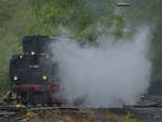 Die in Dampf gehüllte 41 096 Anfang Mai 2017 im Eisenbahnmuseum Bochum.