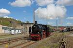 38 2267 kommt nach langer HU-Pause zu den Museumstagen wieder im Eisenbahnmuseum Bochum-Dahlhausen für Führerstandsmitfahrten zum Einsatz (30.04.2023)