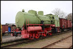 Eisenbahn Museum Gramzow am 7.12.2024: Dampfspeicherlok ex VEB Erdöl Schwedt stand im Freigelände.