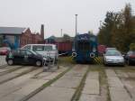 Riffel 15 ist die Rangierlok im Schweriner Eisenbahnmuseum.Etwas vom Trubel stand die Lok,am 03.Oktober 2014,im Museumsgelände zwischen parkenden Auto`s.