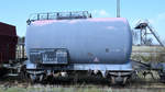 Ein Kesselwagen Anfang April 2018 im Sächsischen Eisenbahnmuseum Chemnitz-Hilbersdorf.