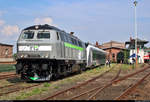 218 468-7 der Regio Infra Service Sachsen GmbH (RISS) steht mit 1440 837 (Alstom Coradia Continental) von Transdev Regio Ost (Mitteldeutsche Regiobahn | MRB) anlässlich des 28.