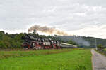 Heizhausexpress anlässlich des 30. Heizhausfestes im Sächsischen Eisenbahnmuseum Chemnitz-Hilbersdorf am 25. August 2023. Mit 50 3648 und 50 3616 ging es durch Falkenau nach Marienberg.