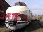 VT 18.16.03, mit V180er Dieselmotoren in den beiden Triebkpfen, am 30.03.2010 im Schsischen Eisenbahnmuseum Chemnitz-Hilbersdorf