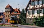 Gerlingen, du Schöne....Vielleicht sollte ein Gerlinger Dichter ein Werk über das Dorf und seine Straßenbahn verfassen!   TW 851 und Beiwagen 1390 in einer wundervollen Umgebung an der