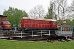 107 018-4 am 11.05.2013 auf der Drehscheibe im Eisenbahnmuseum Schwarzenberg.