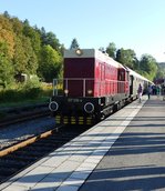 Am 27.08.2016 veranstaltete der VSE Schwarzenberg eine Sonderfahrt ins Depot des Nationalmuseums Prag in Chomutov.107 018 wurde von 204 311 am Ende des Zuges unterstützt.Hier beim Halt in