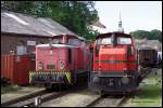  Diesel im Doppelpack ...Diesellok 2 (Baujahr 1966/67) und Henschel B-Kuppler (Baujahr 1959) der Angelner Dampfeisenbahn (12.08.2015).