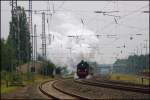 Nachdem 78468 am 19.09.2015 mit einem Sonderzug von Nostalgiereisen in Hasbergen gehalten hatte, machte die Maschine mächtig Dampf, um den Zug wieder zu beschleunigen.